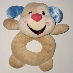 Fisher Price Adorable 6" Soft Plush Puppy Dog Baby Rattle Ring Toy